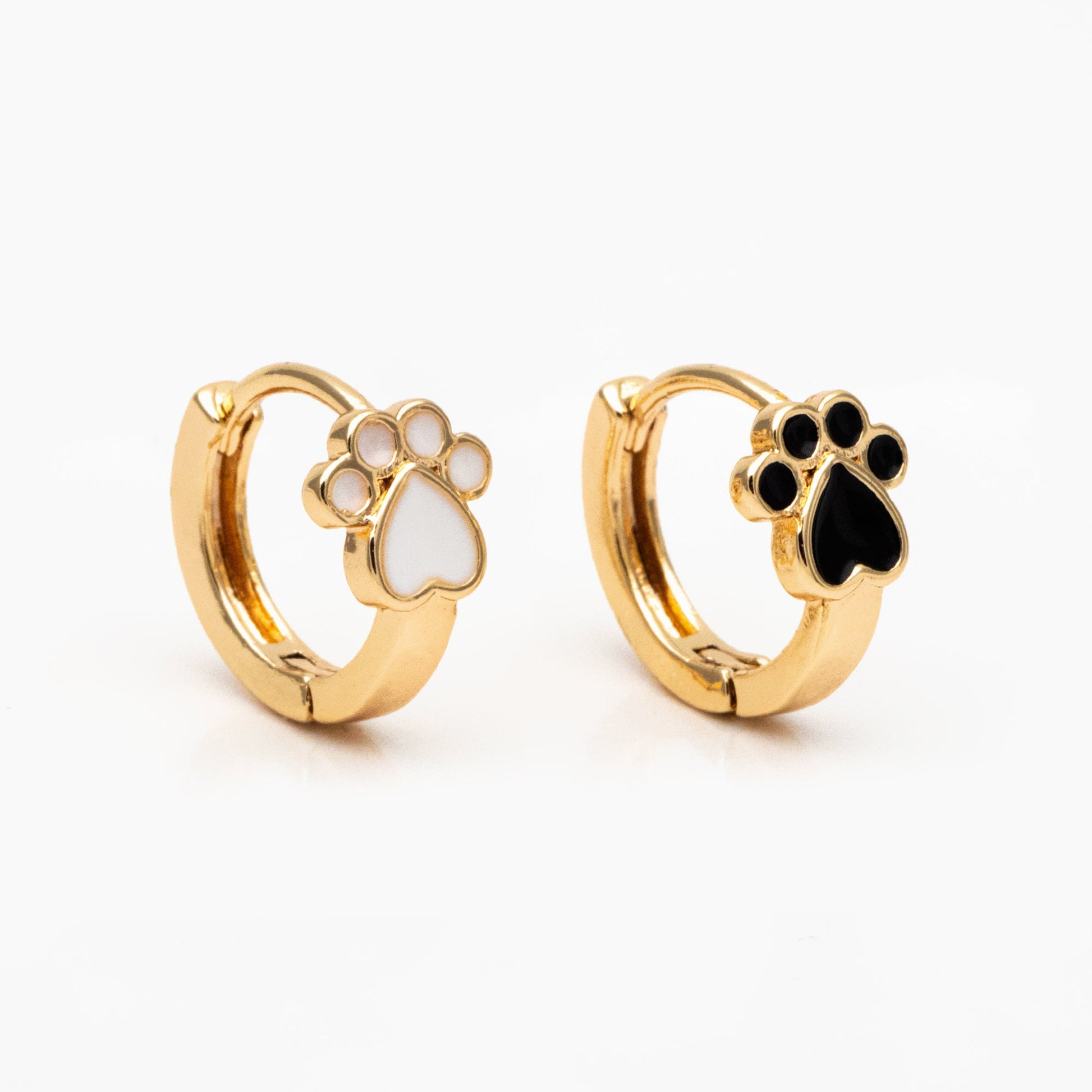4pcs Gold Enamel Pet Footprint Hoop Earrings, 18K Gold plated Brass, Minimalist Huggie Earrings (GB-3839-A)