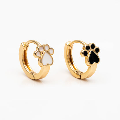4pcs Gold Enamel Pet Footprint Hoop Earrings, 18K Gold plated Brass, Minimalist Huggie Earrings (GB-3839-A)