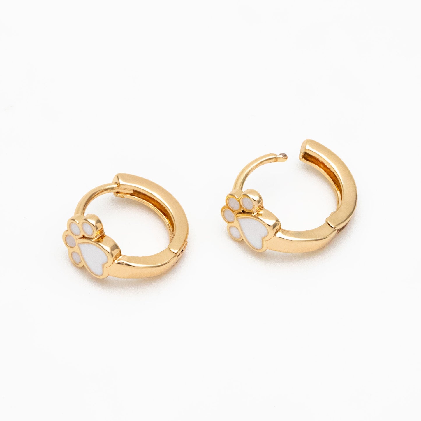 4pcs Gold Enamel Pet Footprint Hoop Earrings, 18K Gold plated Brass, Minimalist Huggie Earrings (GB-3839-A)