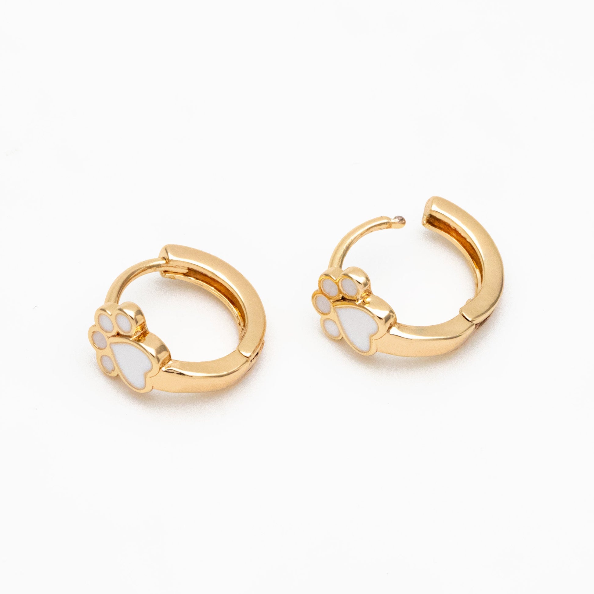 4pcs Gold Enamel Pet Footprint Hoop Earrings, 18K Gold plated Brass, Minimalist Huggie Earrings (GB-3839-A)