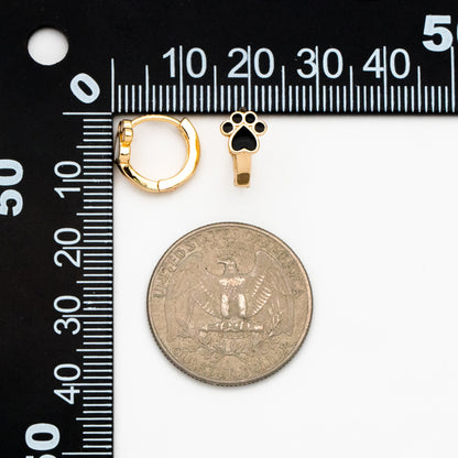 4pcs Gold Enamel Pet Footprint Hoop Earrings, 18K Gold plated Brass, Minimalist Huggie Earrings (GB-3839-A)