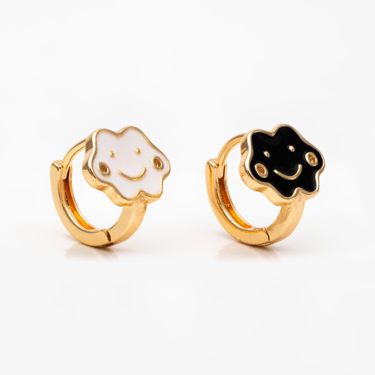 4pcs Gold Enamel Smile Cloud Hoop Earrings, 18K Gold plated Brass, Minimalist Huggie Earrings (GB-3839-E)