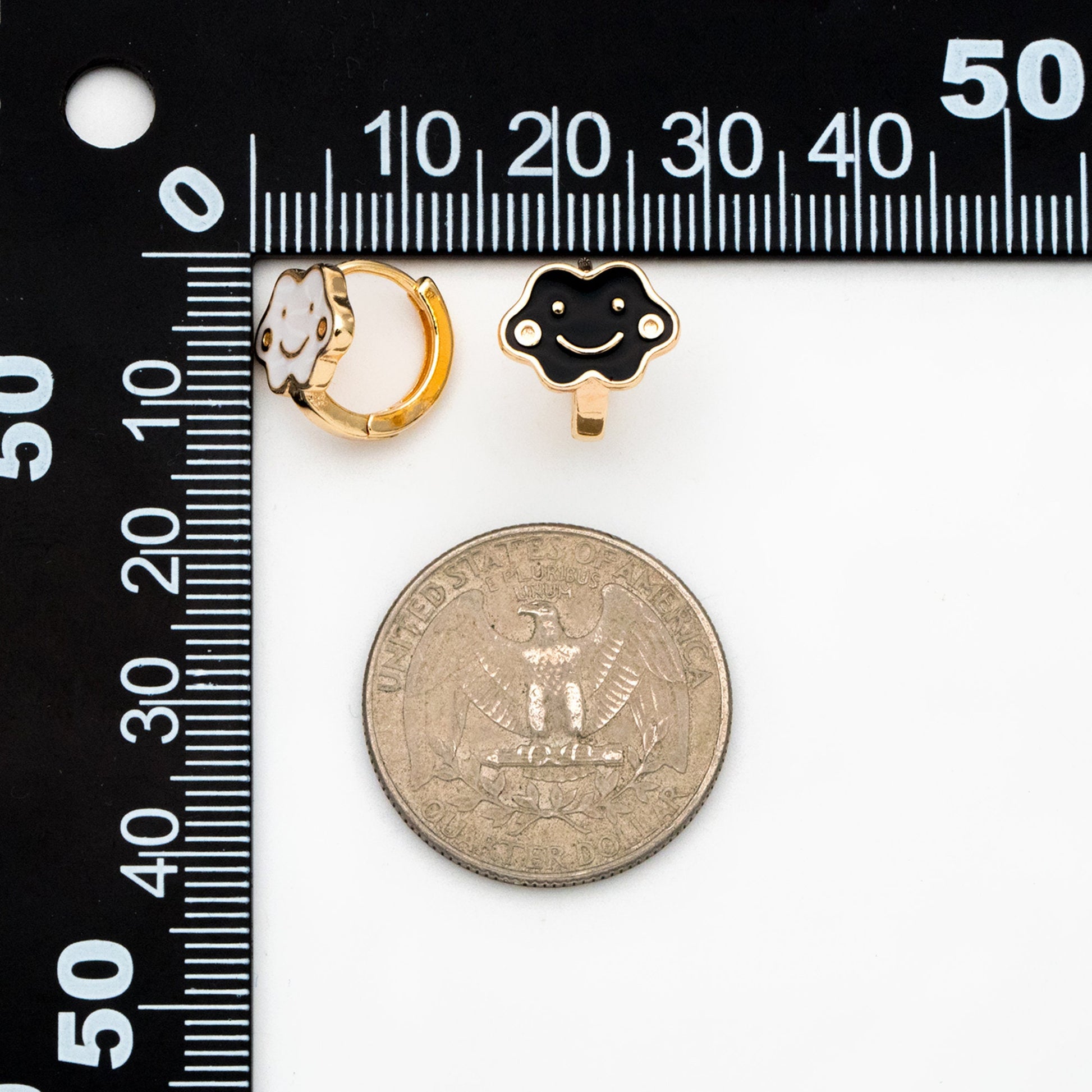 4pcs Gold Enamel Smile Cloud Hoop Earrings, 18K Gold plated Brass, Minimalist Huggie Earrings (GB-3839-E)