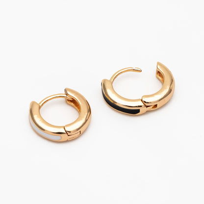 4pcs Gold Enamel Circle Hoop Earrings, 18K Gold plated Brass, Minimalist Huggie Earrings (GB-3717-C)