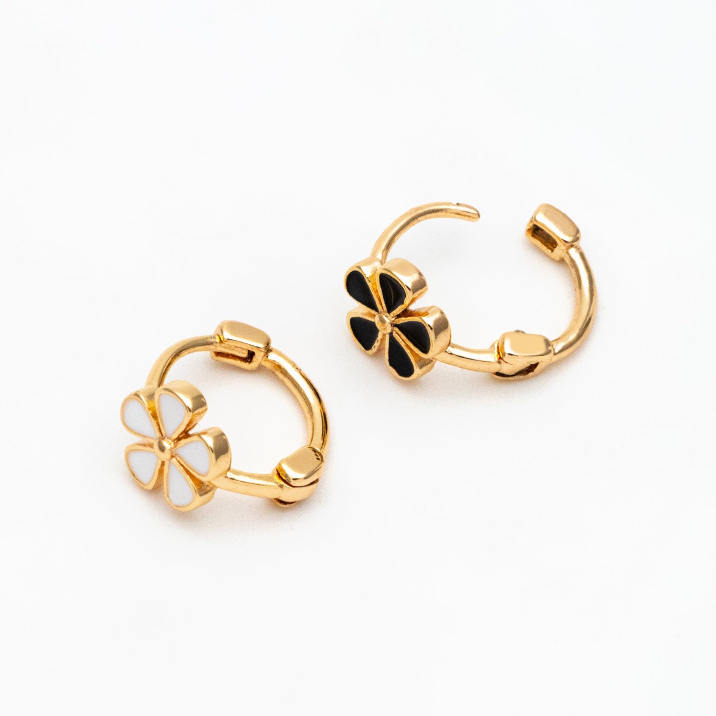4pcs Gold Enamel Flower Hoop Earrings, 18K Gold plated Brass, Minimalist Huggie Earrings (GB-3843-C)