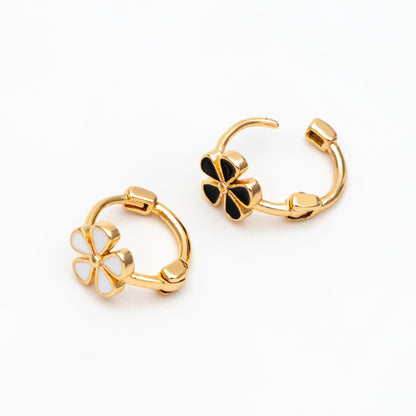4pcs Gold Enamel Flower Hoop Earrings, 18K Gold plated Brass, Minimalist Huggie Earrings (GB-3843-C)
