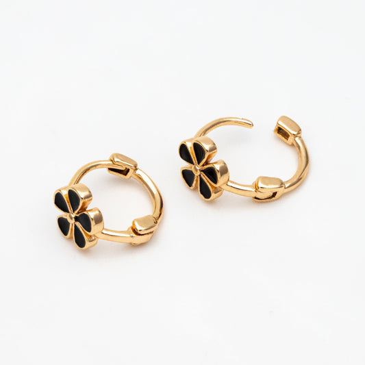 4pcs Gold Enamel Flower Hoop Earrings, 18K Gold plated Brass, Minimalist Huggie Earrings (GB-3843-C)