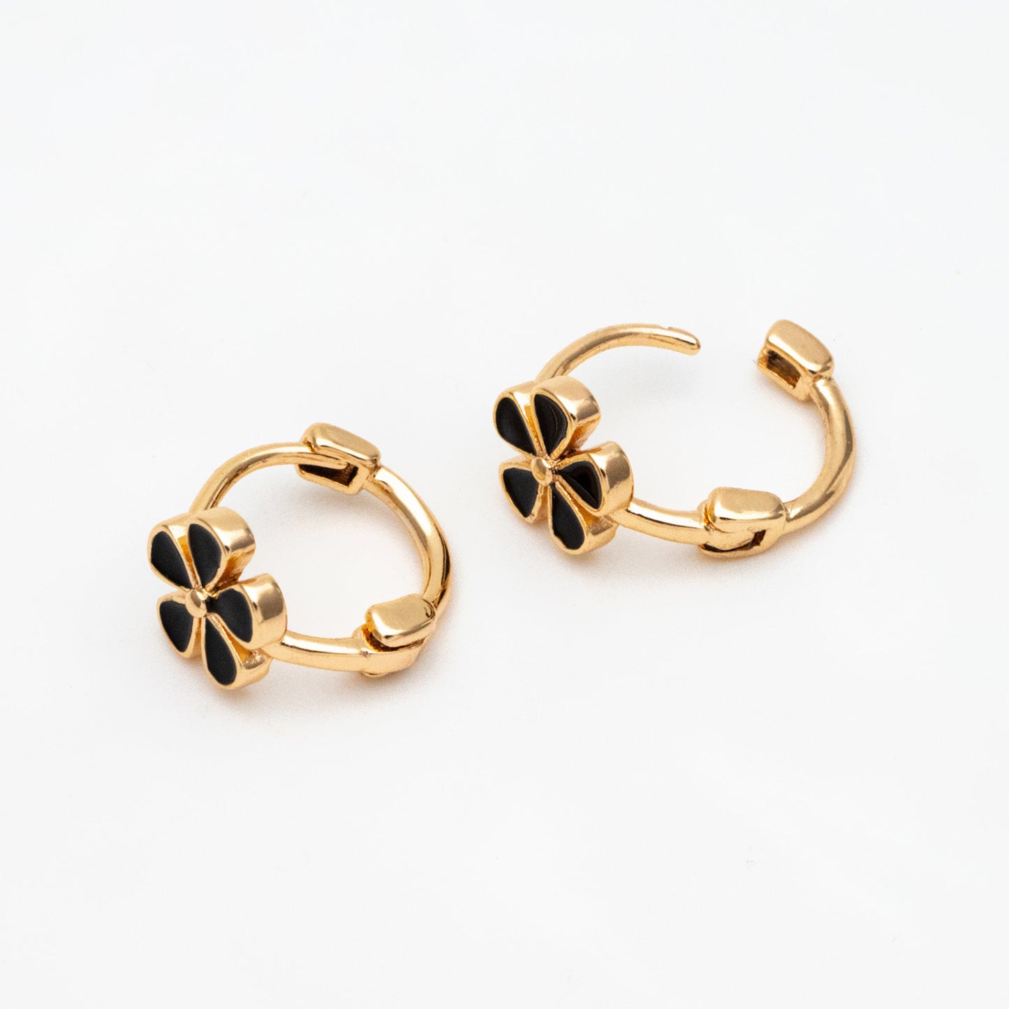 4pcs Gold Enamel Flower Hoop Earrings, 18K Gold plated Brass, Minimalist Huggie Earrings (GB-3843-C)