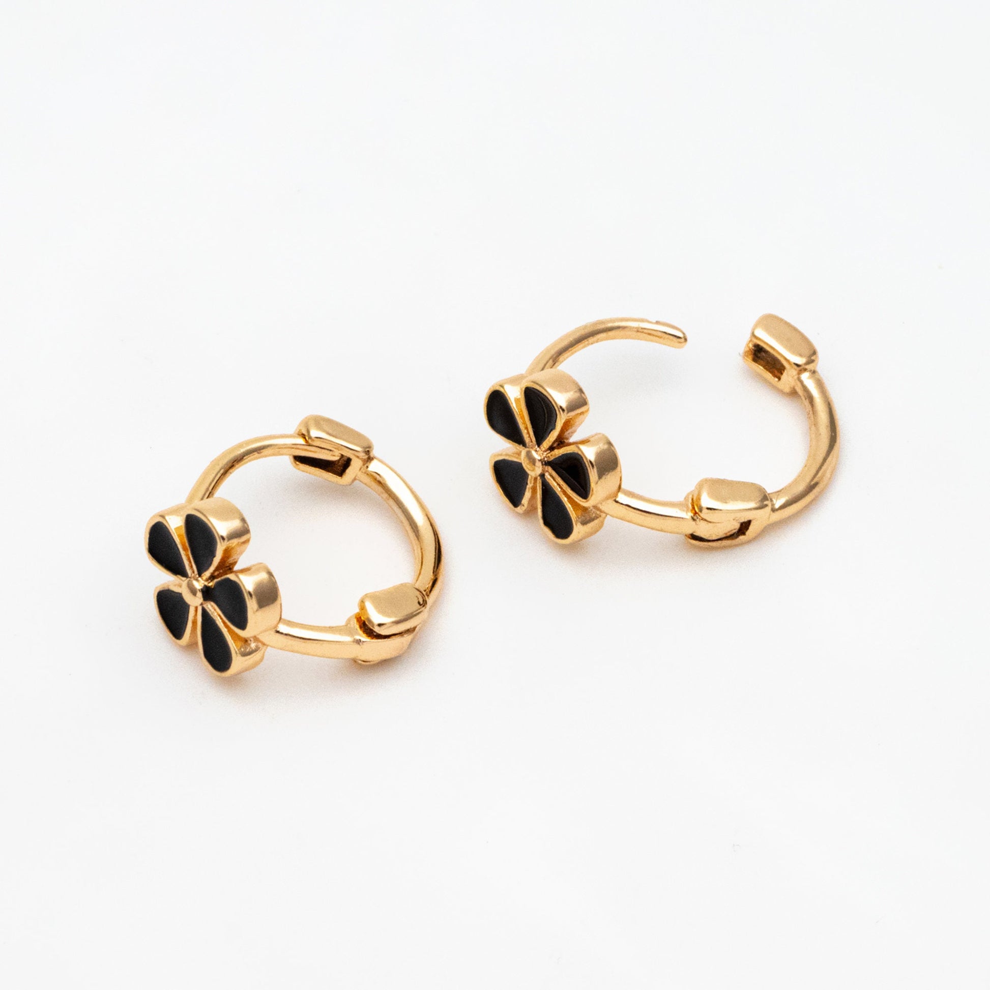 4pcs Gold Enamel Flower Hoop Earrings, 18K Gold plated Brass, Minimalist Huggie Earrings (GB-3843-C)