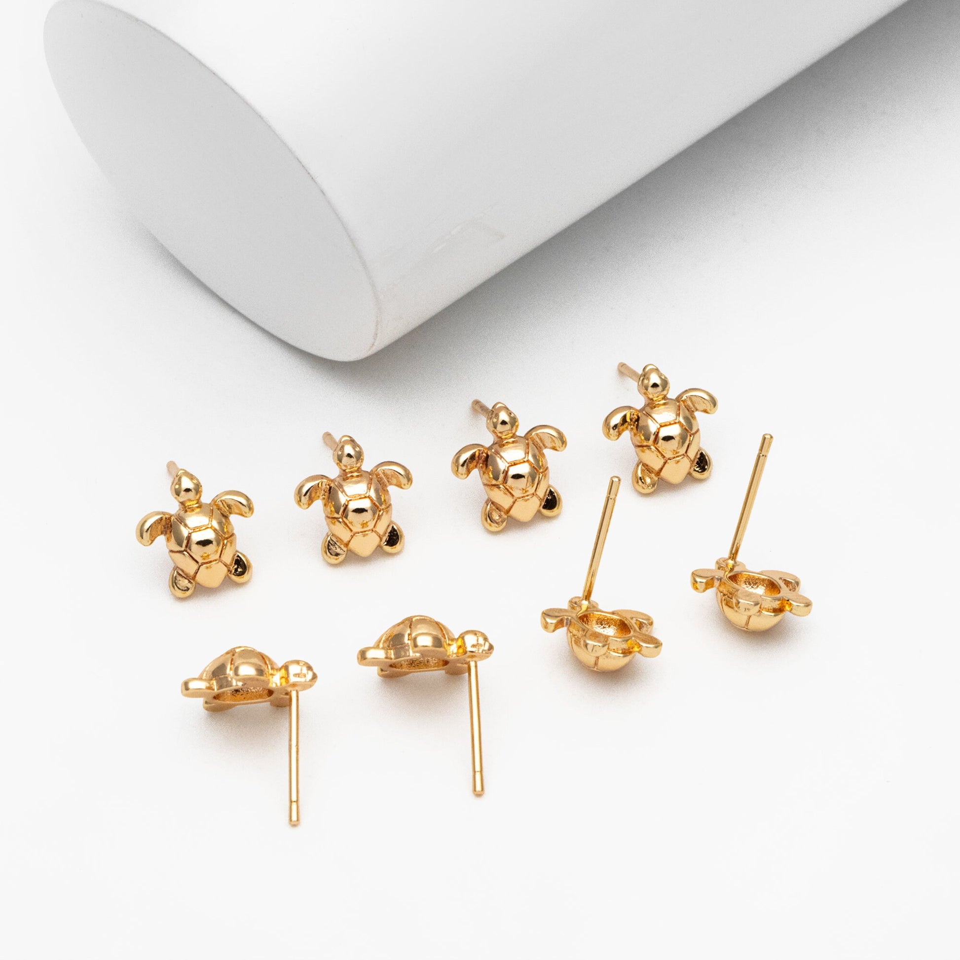 10pcs Gold/ Silver Turtle Earrings, Gold/ Rhodium Plated Brass, Minimalist Stud Earrings (GB-3845)