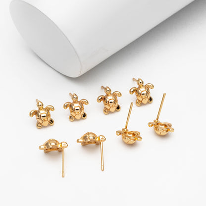 10pcs Gold/ Silver Turtle Earrings, Gold/ Rhodium Plated Brass, Minimalist Stud Earrings (GB-3845)