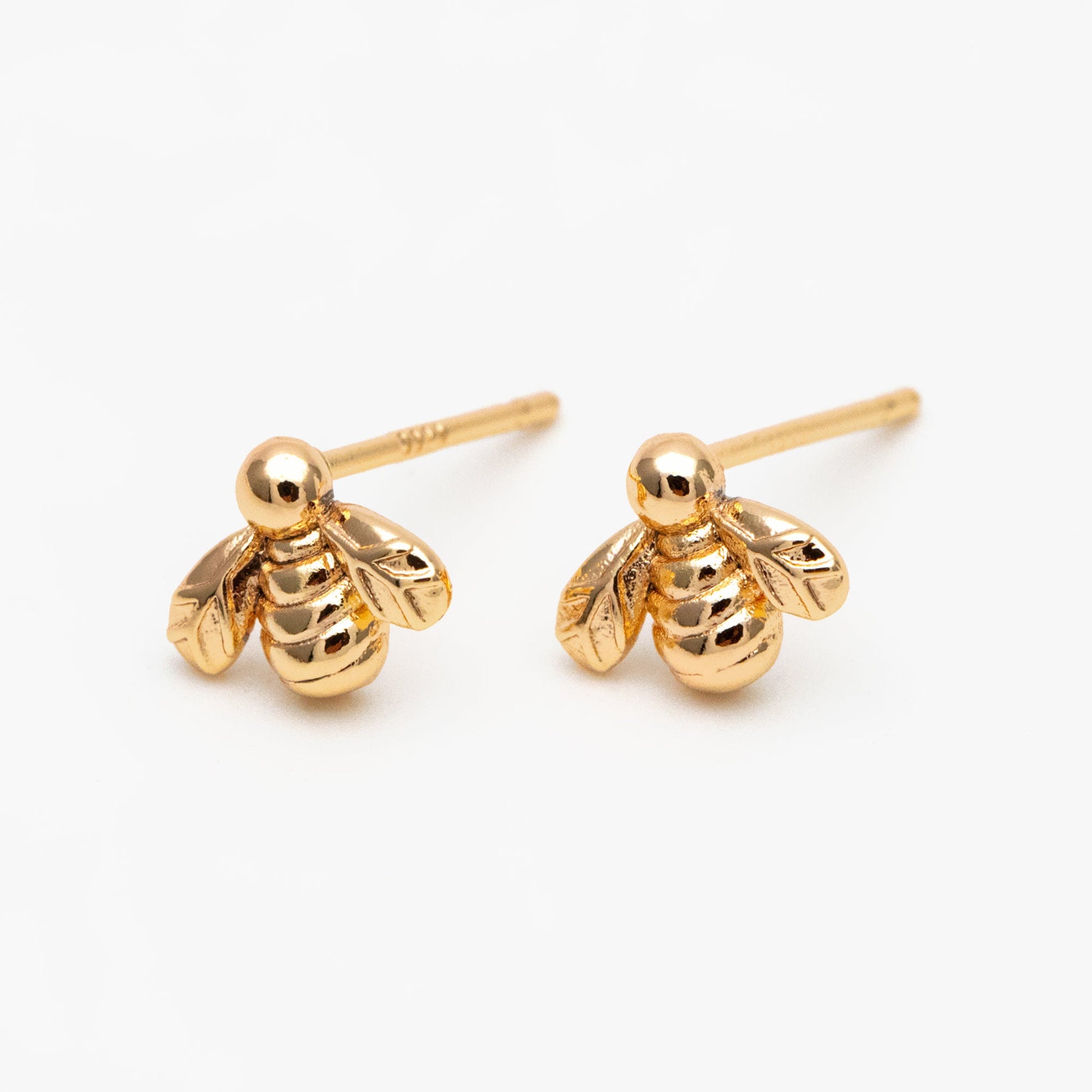 10pcs Gold/ Silver Bee Ear posts 7x8mm, Gold/ Rhodium Plated Brass Minimalist Stud Earrings (GB-3847)