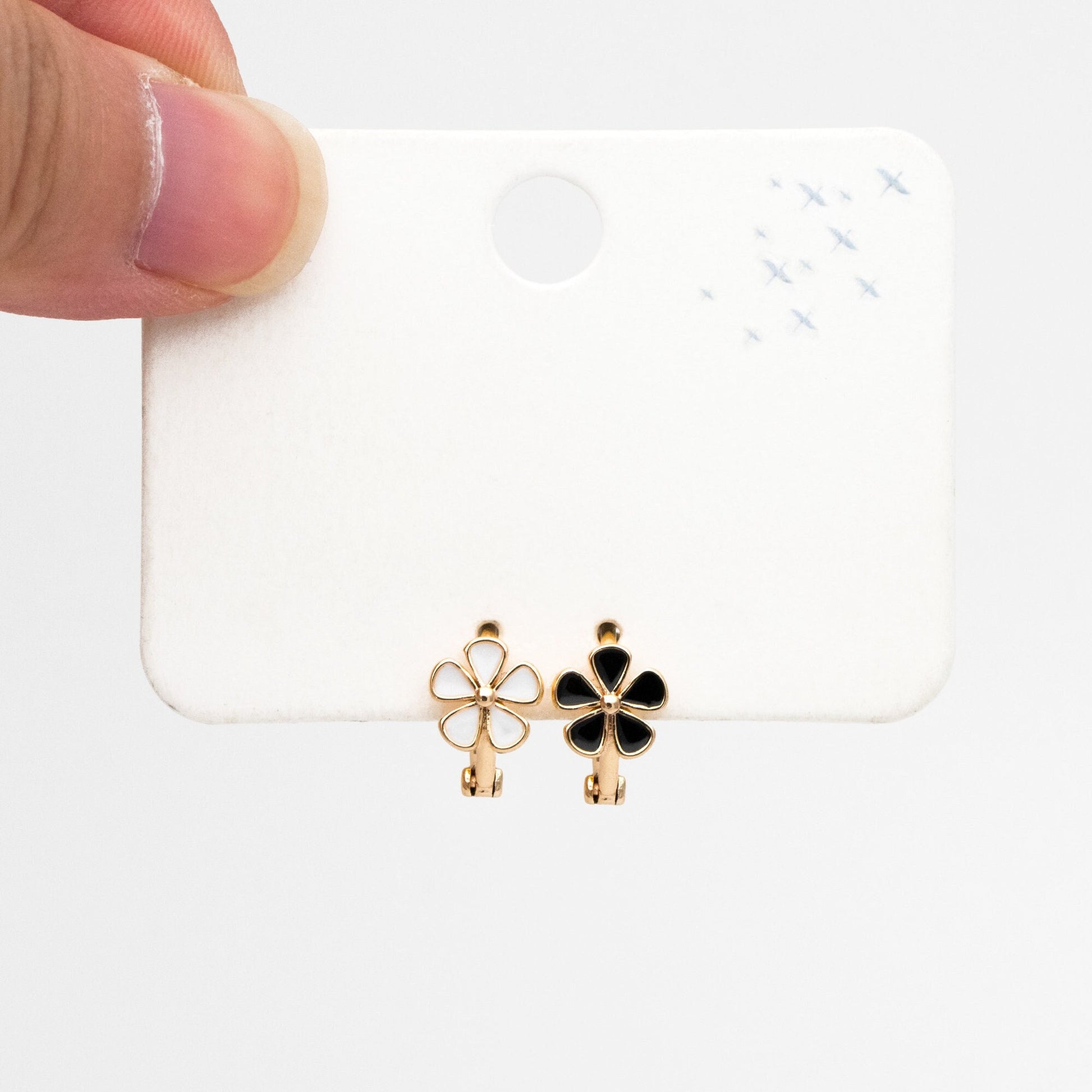 4pcs Gold Enamel Flower Hoop Earrings, 18K Gold plated Brass, Minimalist Huggie Earrings (GB-3843-C)