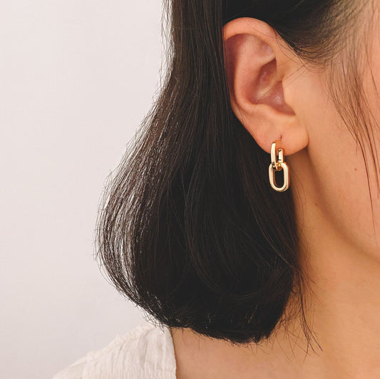 4pcs Gold Oval Ear Posts, Minimal Geometric Earrings, Minimalist Stud Earrings, Chain Link Earwire (GB-2781)