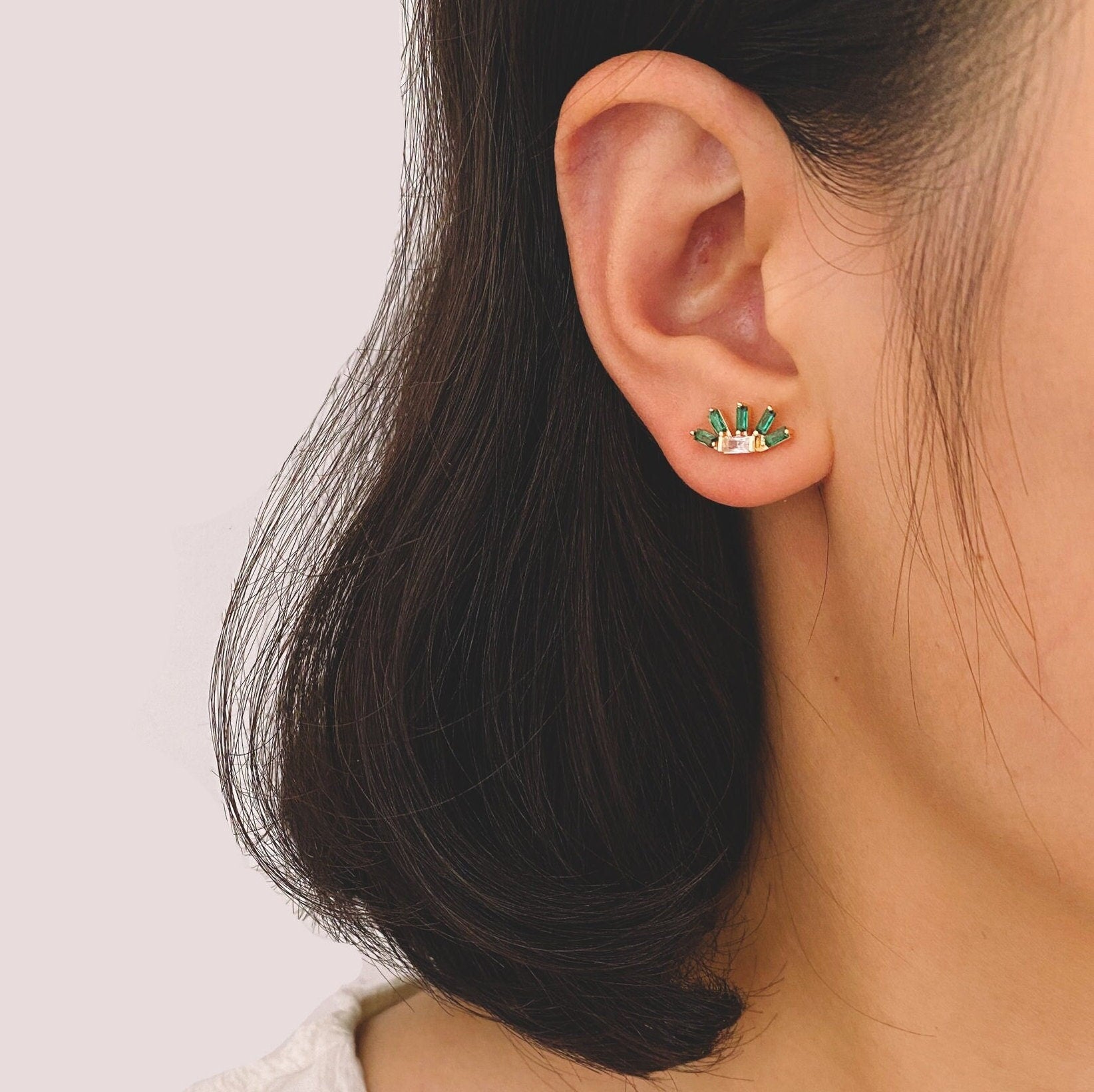 4pcs CZ Pave Rectangle Earring Studs, 18K Gold plated Brass Ear Posts, Geometric Earring Findings (#GB-3247)