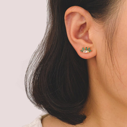 4pcs CZ Pave Rectangle Earring Studs, 18K Gold plated Brass Ear Posts, Geometric Earring Findings (#GB-3247)