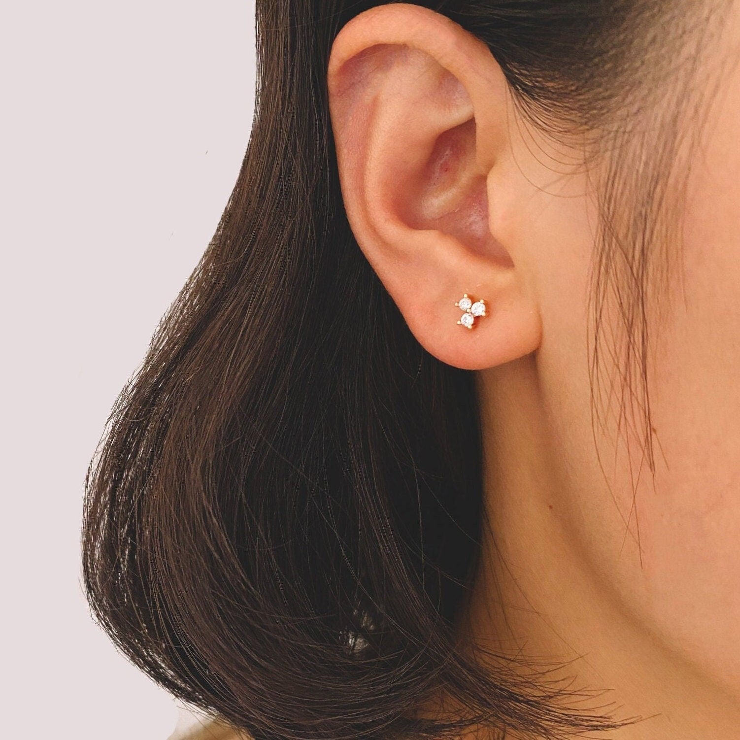 10pcs Gold Plated CZ Pave Ear Posts: Tiny Trinity Stud Earrings (GB-3395)