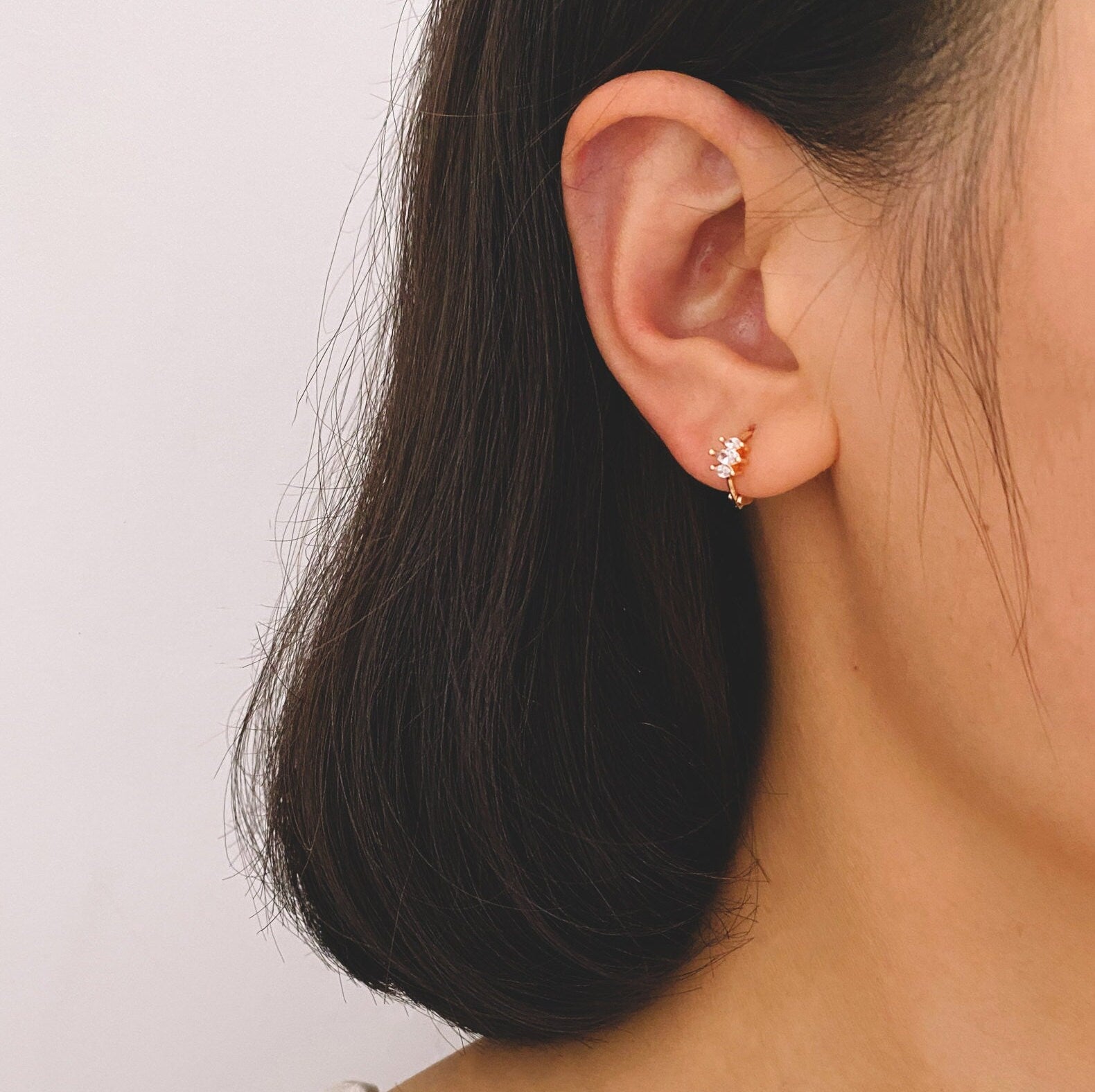 4pcs CZ Pave Marquise Hoop Earrings, 10mm, Dainty Huggie Earrings, Minimalist Earring, Small Gold Hoops Earring (GB-3467-A)