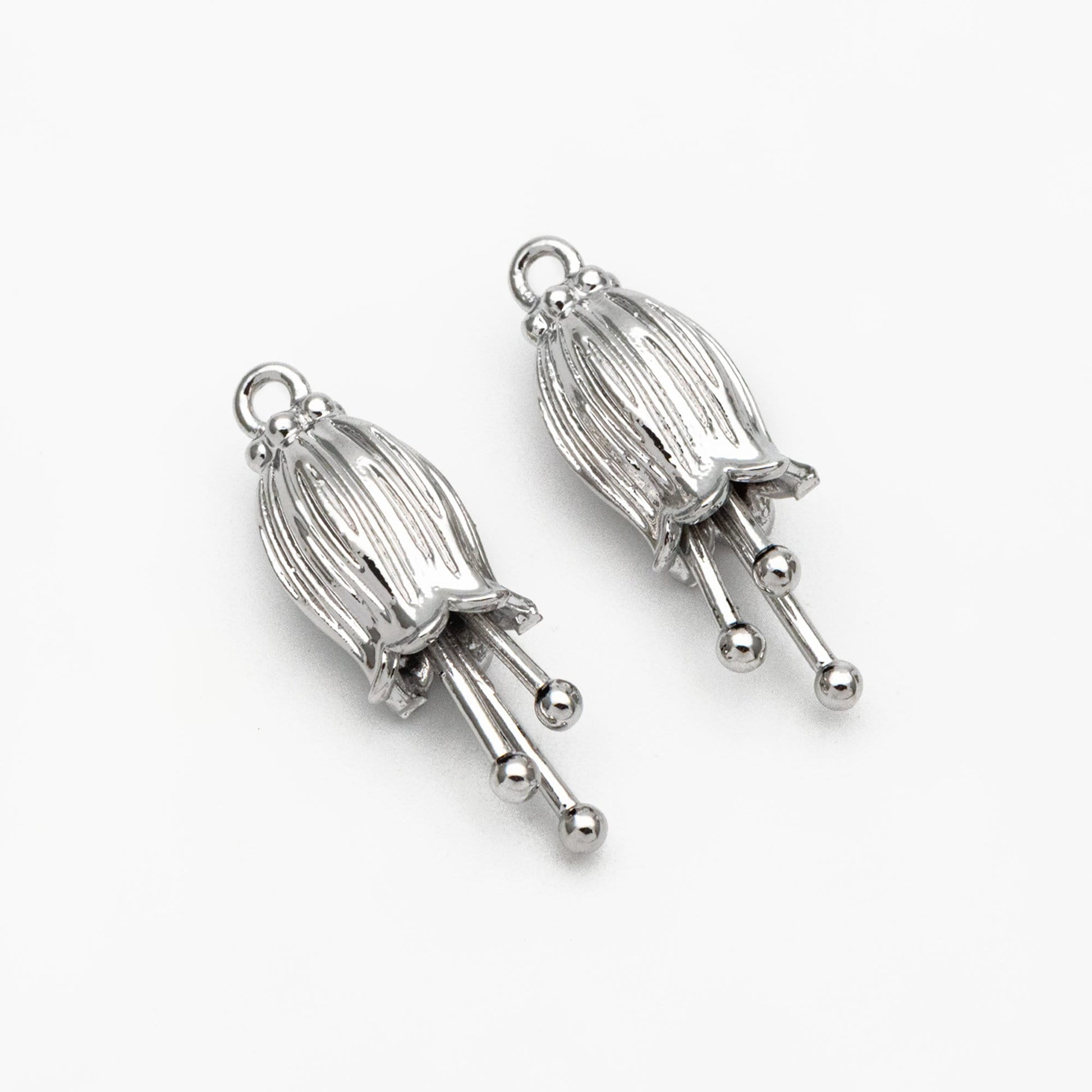 10pcs Gold/ Silver Flower Charms, 23x7mm,Real Gold/ Rhodium plated Brass, Floral Pendants (GB-1103)