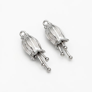 10pcs Gold/ Silver Flower Charms, 23x7mm,Real Gold/ Rhodium plated Brass, Floral Pendants (GB-1103)