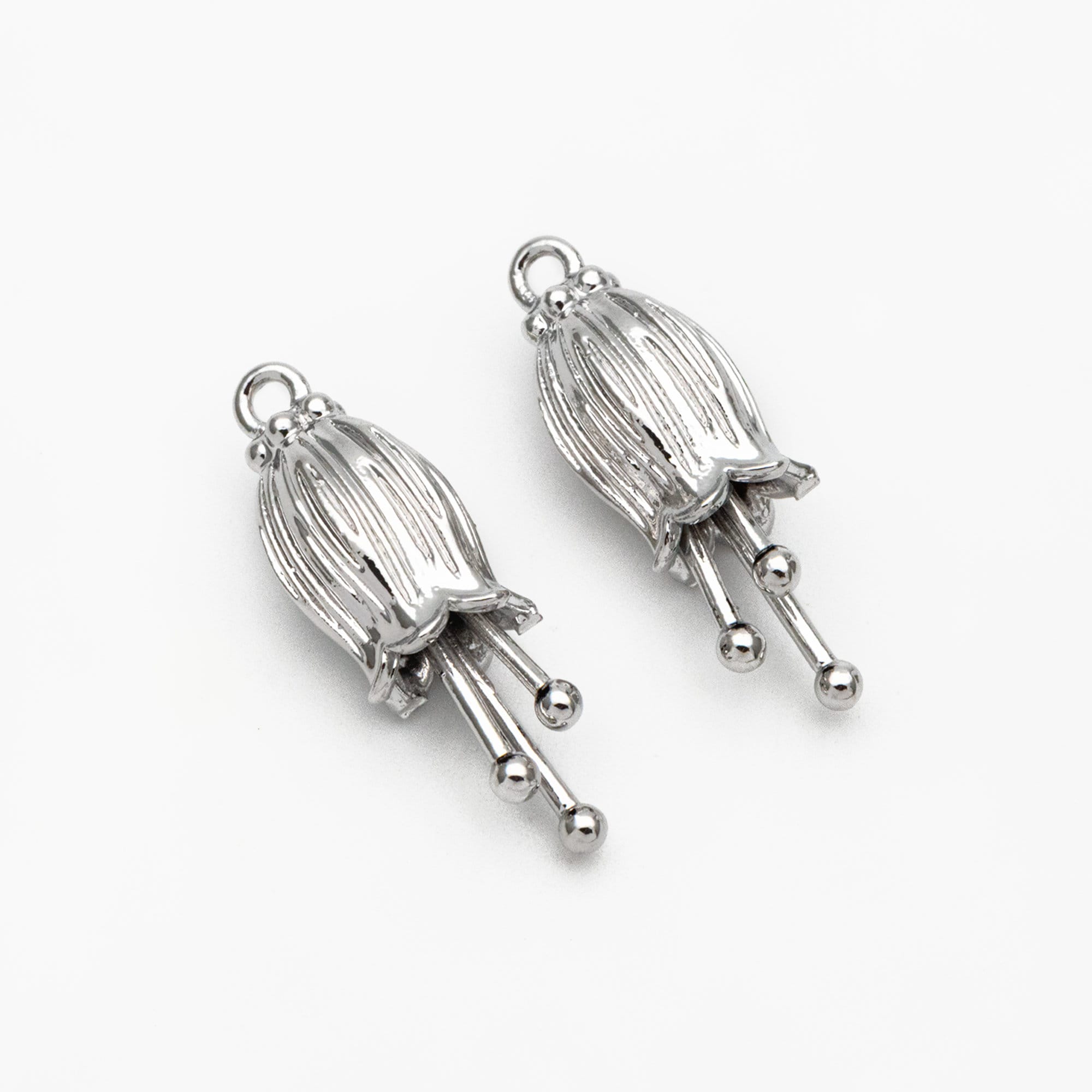 10pcs Gold/ Silver Flower Charms, 23x7mm,Real Gold/ Rhodium plated Brass, Floral Pendants (GB-1103)