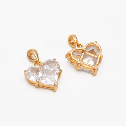 4pcs CZ pave Gold Heart Charms 20x14mm, Gold Plated Brass Heart Pendants (GB-2782-L)