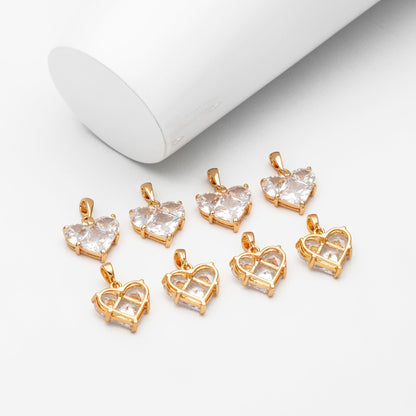 4pcs CZ pave Gold Heart Charms 20x14mm, Gold Plated Brass Heart Pendants (GB-2782-L)