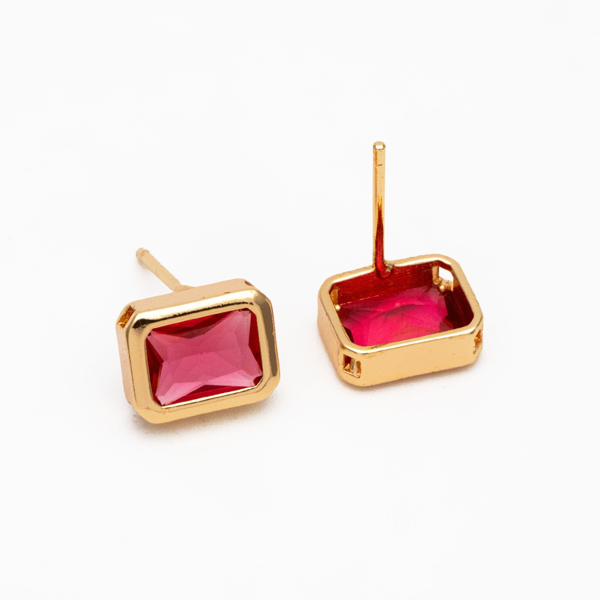 4pcs CZ Pave Rectangle Earring Studs, 18K Gold plated Brass Ear Posts, Geometric Earring Findings (#GB-3852)
