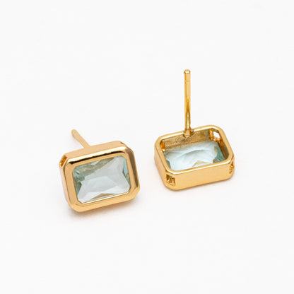 4pcs CZ Pave Rectangle Earring Studs, 18K Gold plated Brass Ear Posts, Geometric Earring Findings (#GB-3852)