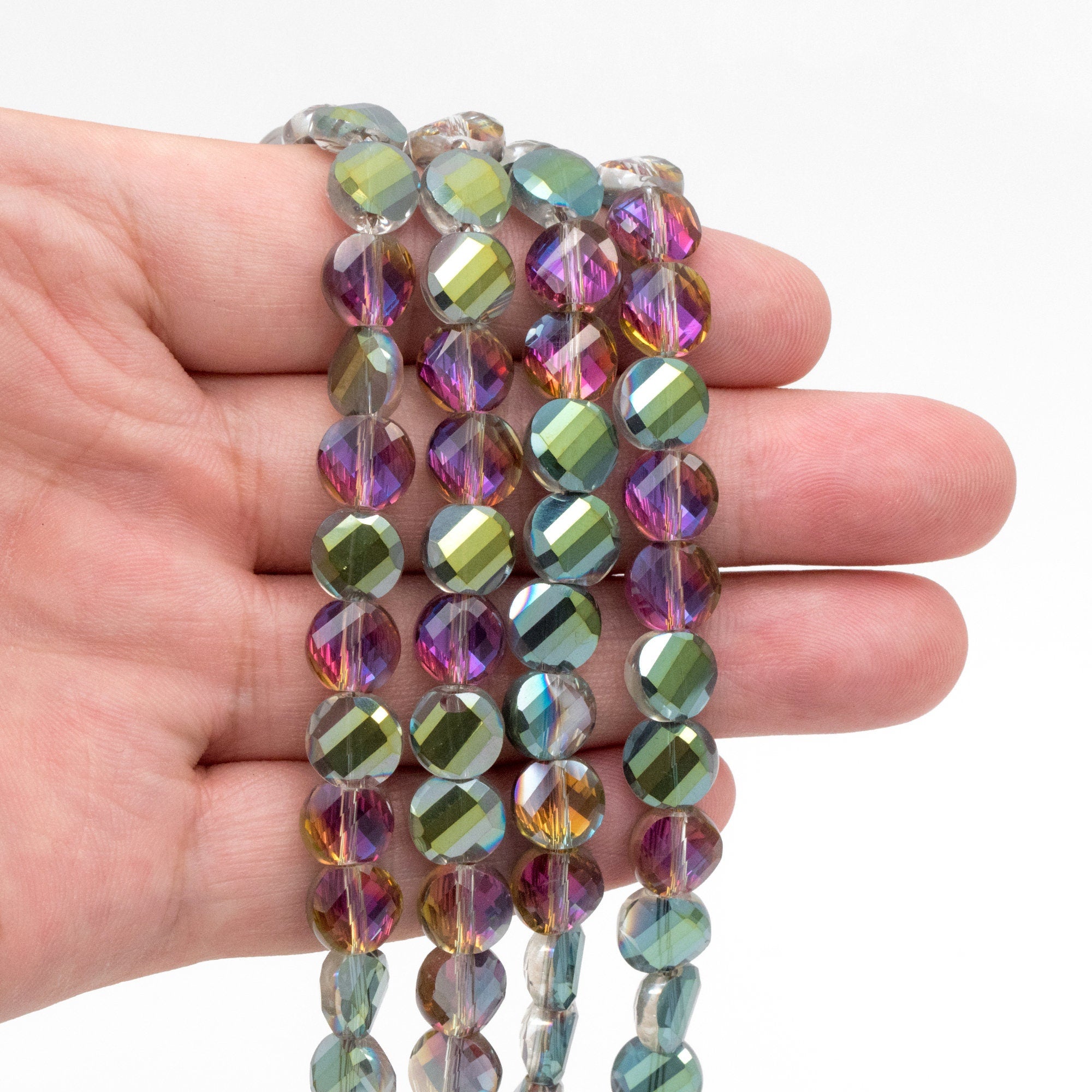 70pcs Faceted Coin Glass Beads, 8mm Round Button Beads (TS-128)