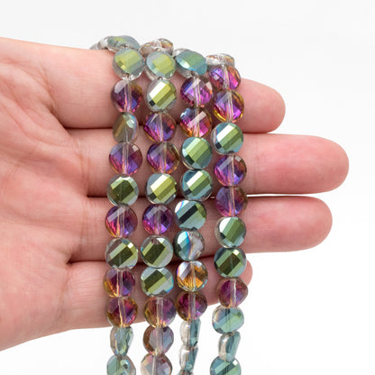 70pcs Faceted Coin Glass Beads, 8mm Round Button Beads (TS-128)