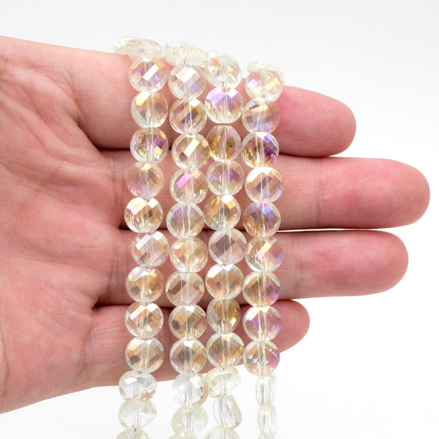 70pcs Faceted Coin Glass Beads, 8mm Round Button Beads (TS-128)