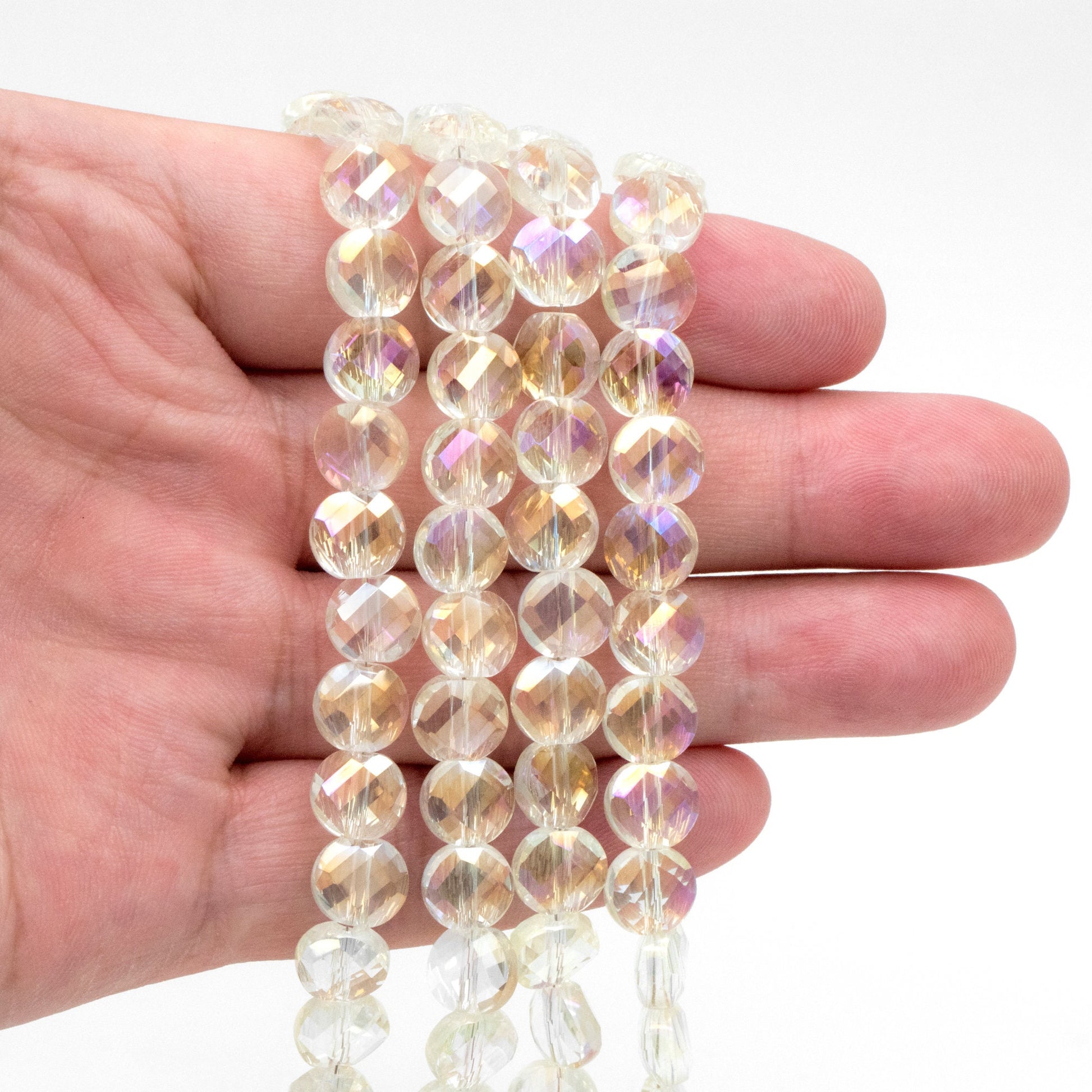 70pcs Faceted Coin Glass Beads, 8mm Round Button Beads (TS-128)
