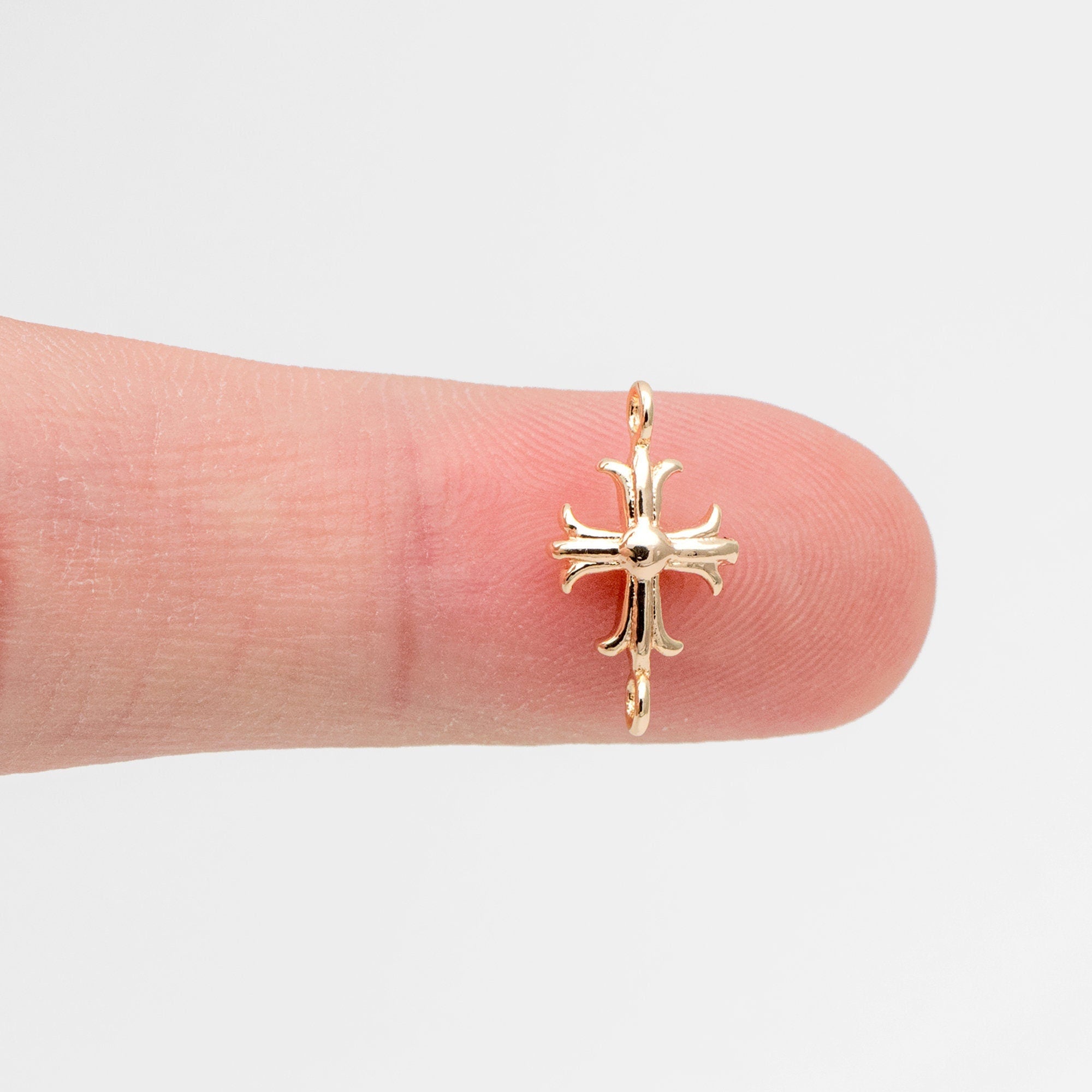 10pcs Gold Cross Charm Connector 15mm, 18K Gold plated Brass Cross Pendant (GB-3505)