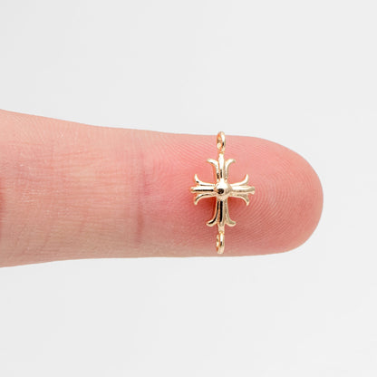 10pcs Gold Cross Charm Connector 15mm, 18K Gold plated Brass Cross Pendant (GB-3505)