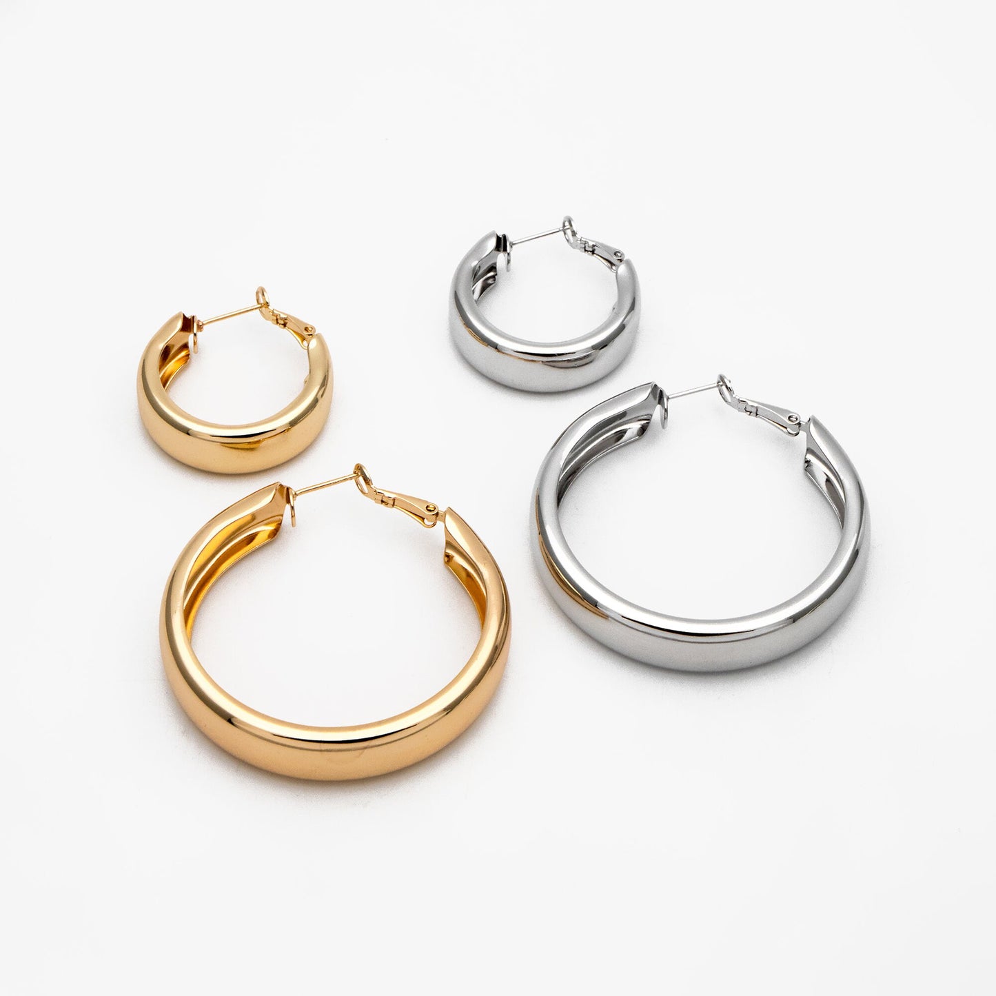 4pcs Chunky Hoop Earring Hooks: Gold/ Rhodium plated Brass, 30/ 50mm (GB-3730)