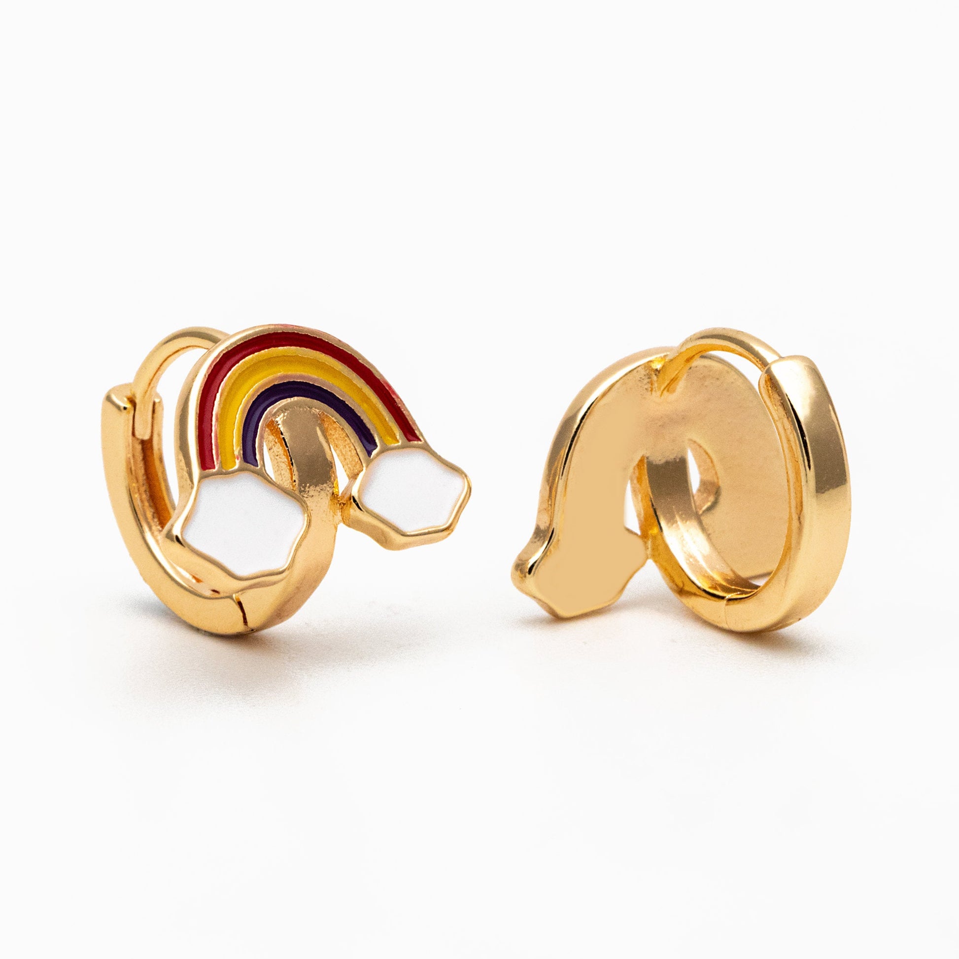 4pcs Gold Enamel Rainbow Cloud Hoop Earrings, 18K Gold plated Brass, Minimalist Huggie Earrings (GB-3855)