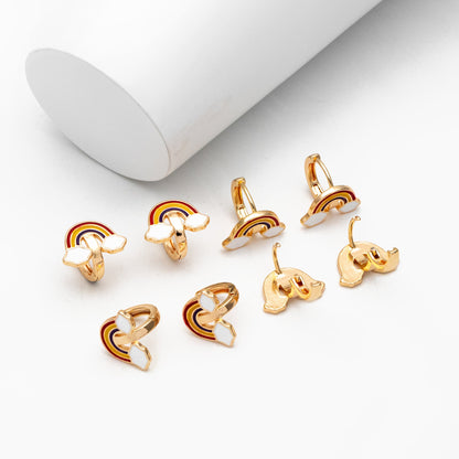 4pcs Gold Enamel Rainbow Cloud Hoop Earrings, 18K Gold plated Brass, Minimalist Huggie Earrings (GB-3855)