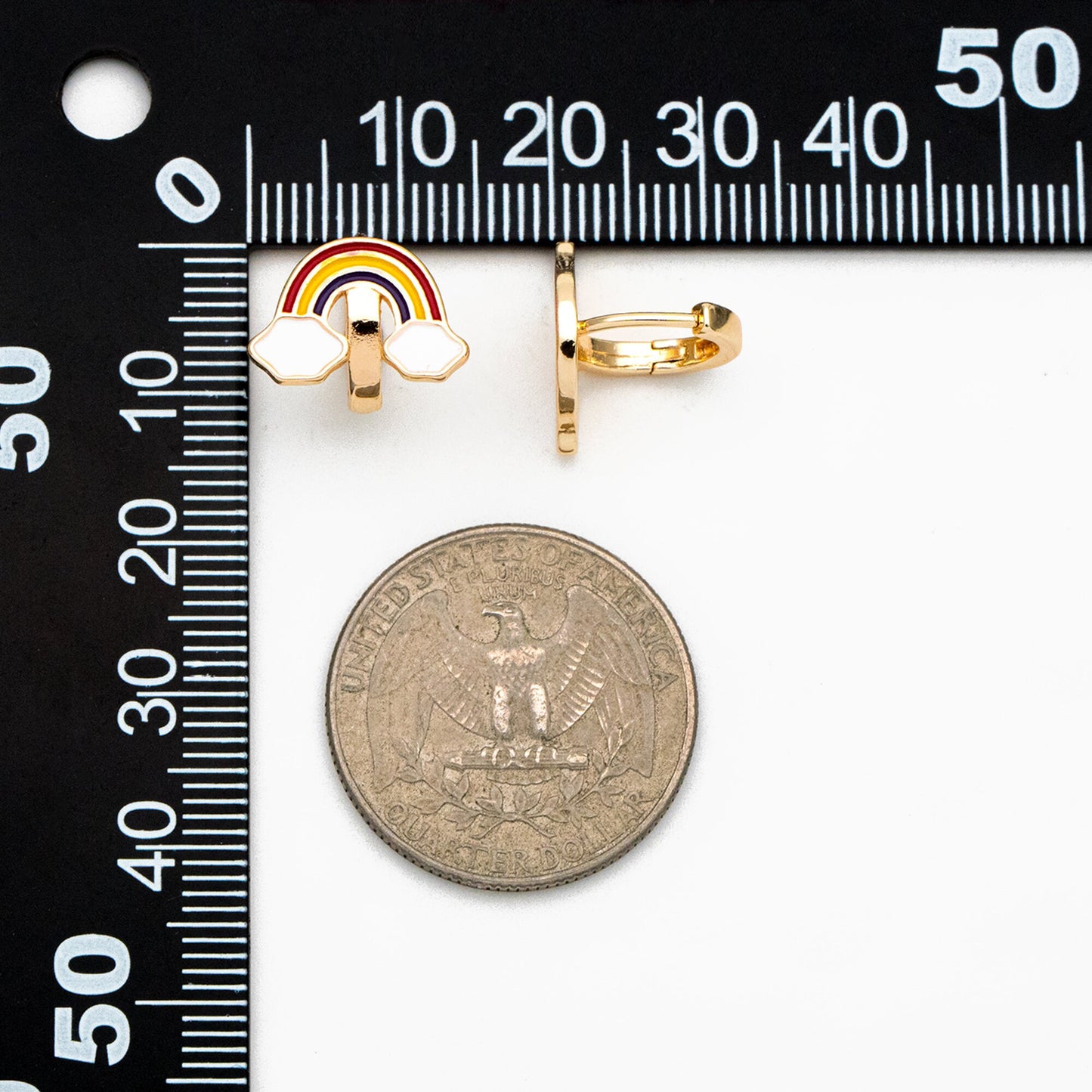 4pcs Gold Enamel Rainbow Cloud Hoop Earrings, 18K Gold plated Brass, Minimalist Huggie Earrings (GB-3855)