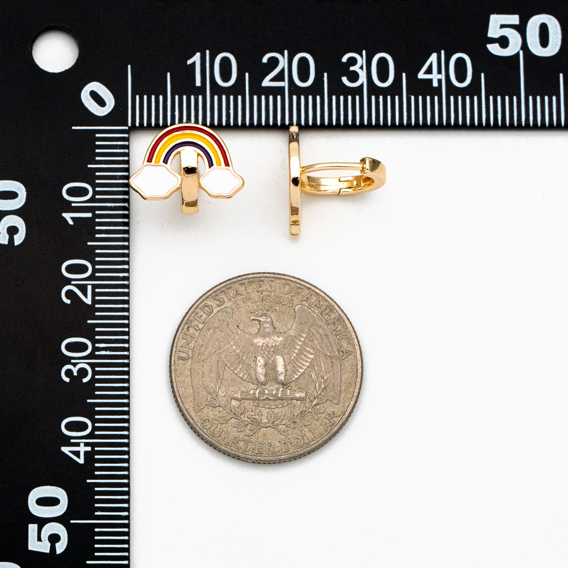 4pcs Gold Enamel Rainbow Cloud Hoop Earrings, 18K Gold plated Brass, Minimalist Huggie Earrings (GB-3855)