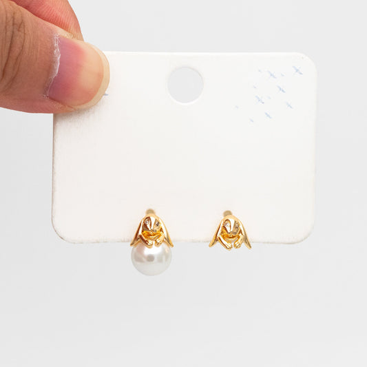 10pcs CZ Pave Rabbit Earring, Bunny Stud Earrings, Pearl Peg Earring Mounts, Half Drilled Pearl Earring Settings (#GB-3797)