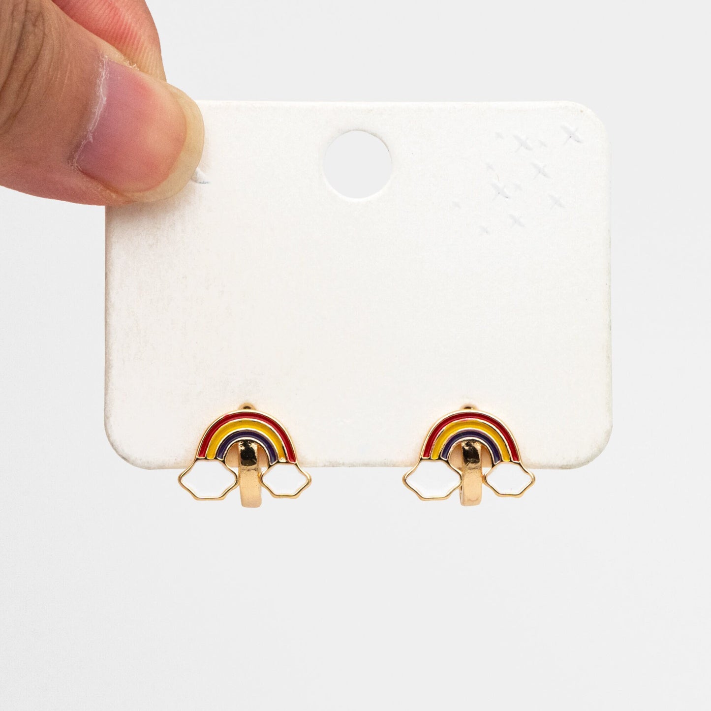 4pcs Gold Enamel Rainbow Cloud Hoop Earrings, 18K Gold plated Brass, Minimalist Huggie Earrings (GB-3855)