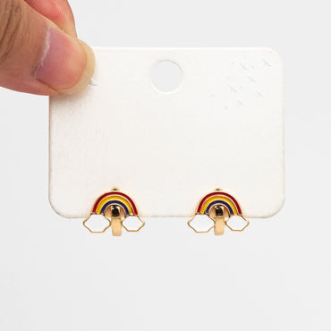 4pcs Gold Enamel Rainbow Cloud Hoop Earrings, 18K Gold plated Brass, Minimalist Huggie Earrings (GB-3855)