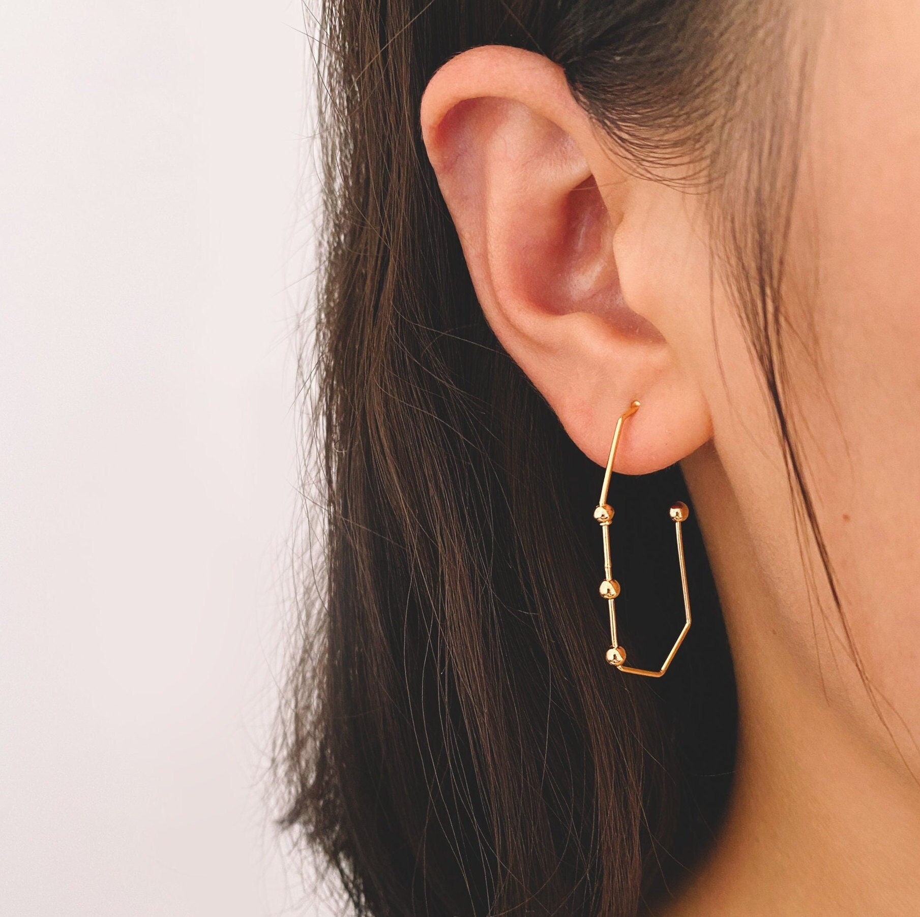 10pcs Gold Earring Hooks 34x17mm, Stud Earring Posts with Beads, Geometric Ear Wire Components (GB-677)