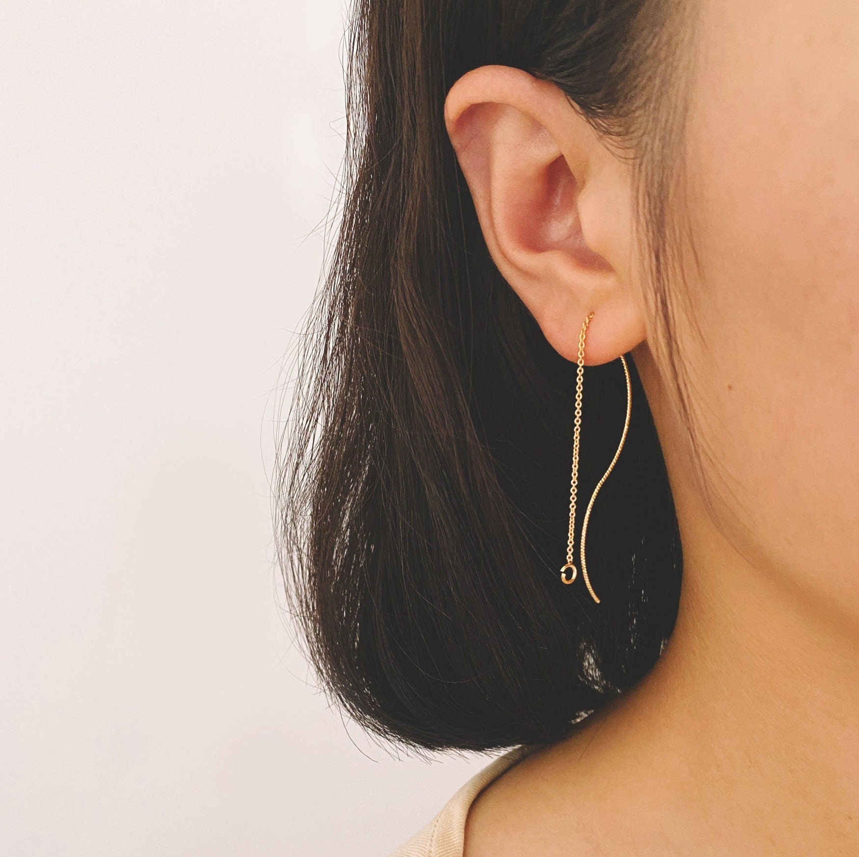 10pcs Gold Ear Threader Earrings,Chain Earrings, Earwire Thread with Jump Ring, Dainty Earrings (GB-1299-B)