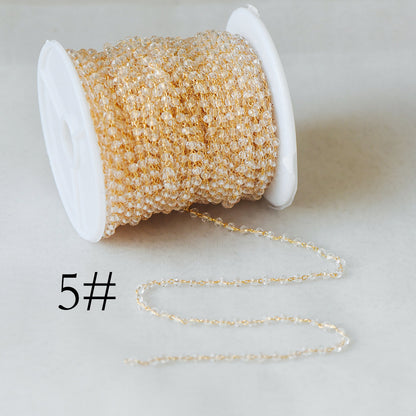 Gold Crystal Beaded Chain 3mm Thin, Gold plated Brass Chain with Glass Rondelle Beads, Color Not Easily Tarnish (#LK-180)/ 1 Meter=3.3 ft