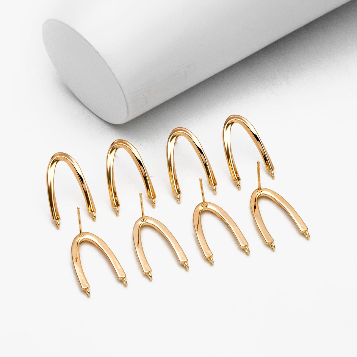 10pcs Gold Twist Bar Stud Earrings with 2 Loops, U-shaped Ear Posts, Simple Ear Wire Findings (GB-3226-D)