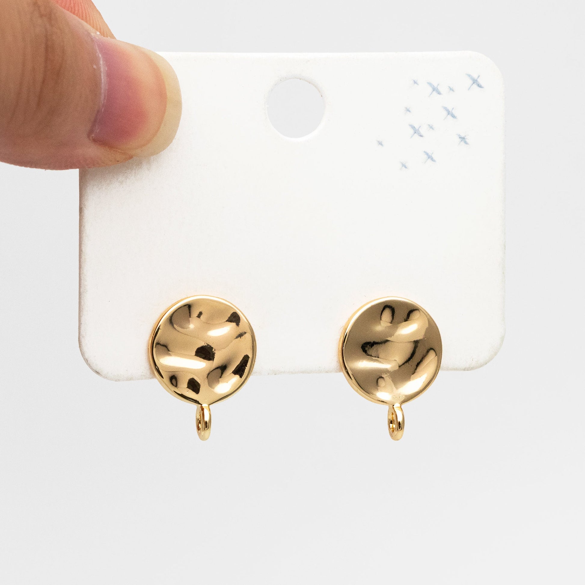 10pcs Gold Round Hammered Disc Ear Posts 13mm, 18K Gold plated Brass, Geometric Stud Earring Components (GB-3861)