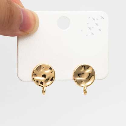 10pcs Gold Round Hammered Disc Ear Posts 13mm, 18K Gold plated Brass, Geometric Stud Earring Components (GB-3861)