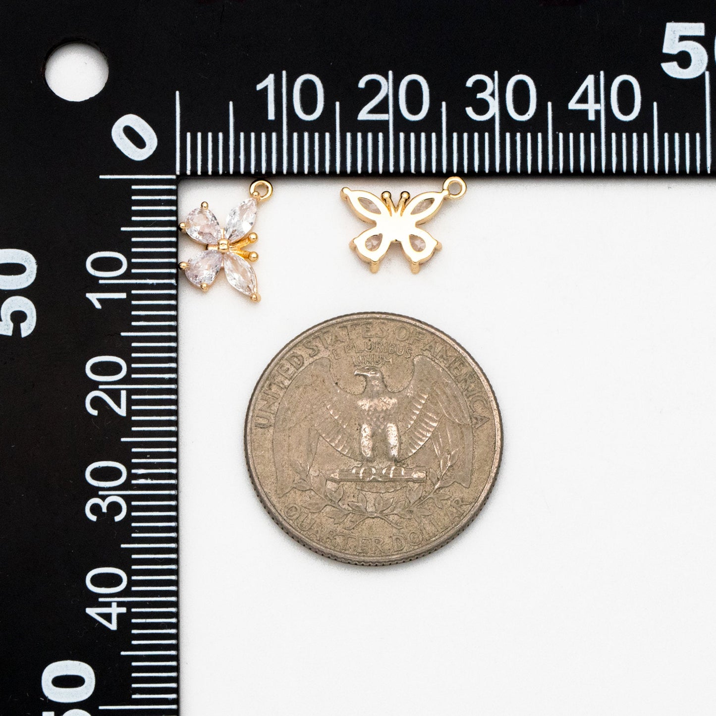 4pcs CZ Pave Gold Butterfly Charms, Real Gold plated Brass, Jewelry Making, Diy Material, Jewelry Supplies (GB-3561-E)